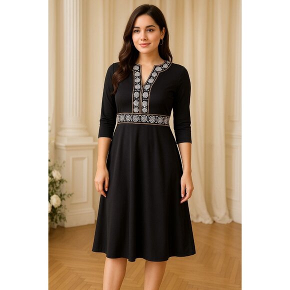 Sigrid Olsen Sm Dress Y2K Sequin V-Neck Empire Waist Knee Length Petite Floral - Picture 1 of 12